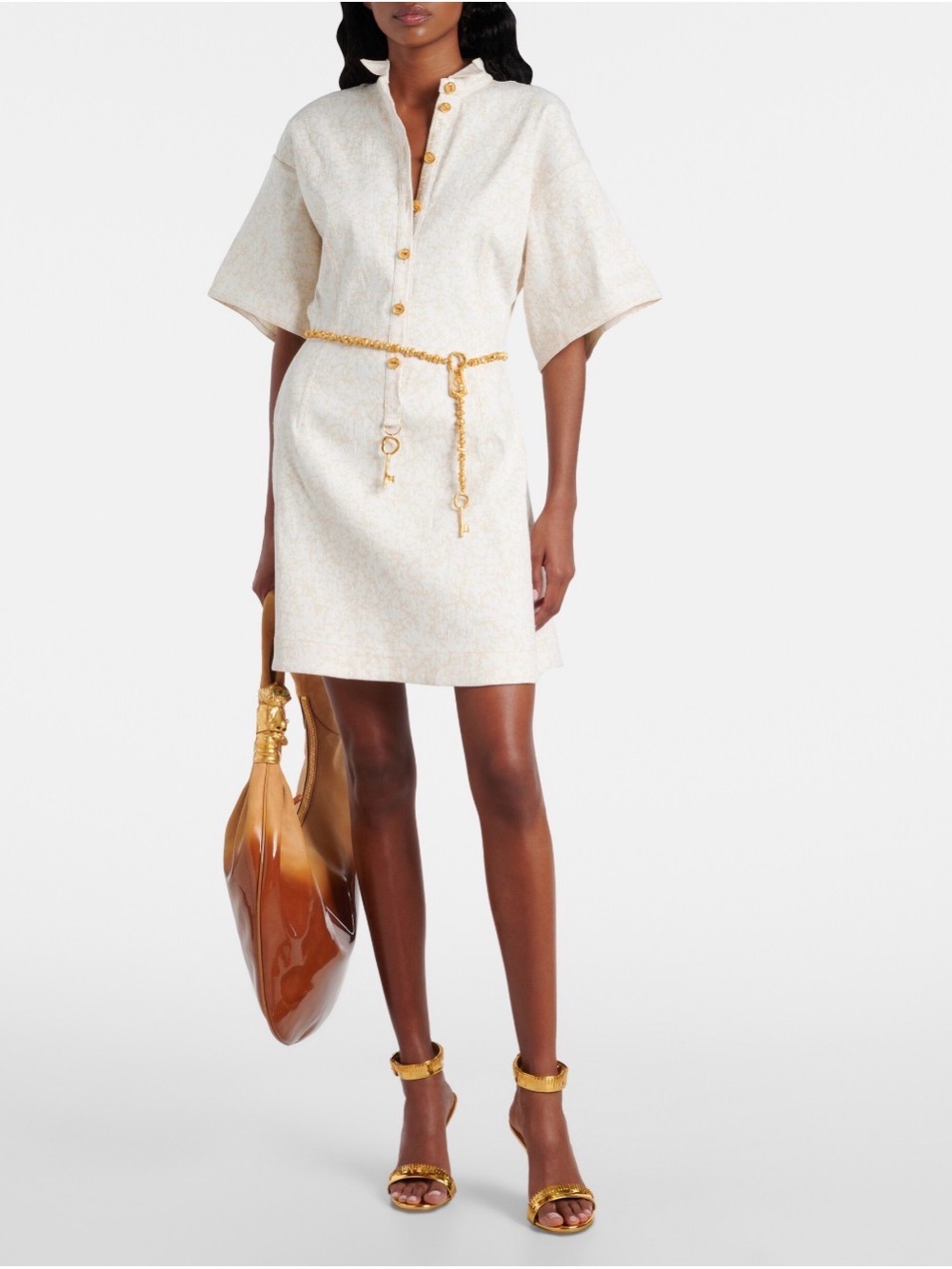 Schiaparelli MEASURING TAPE jacquared linen Shirt DRESS 36 NWT